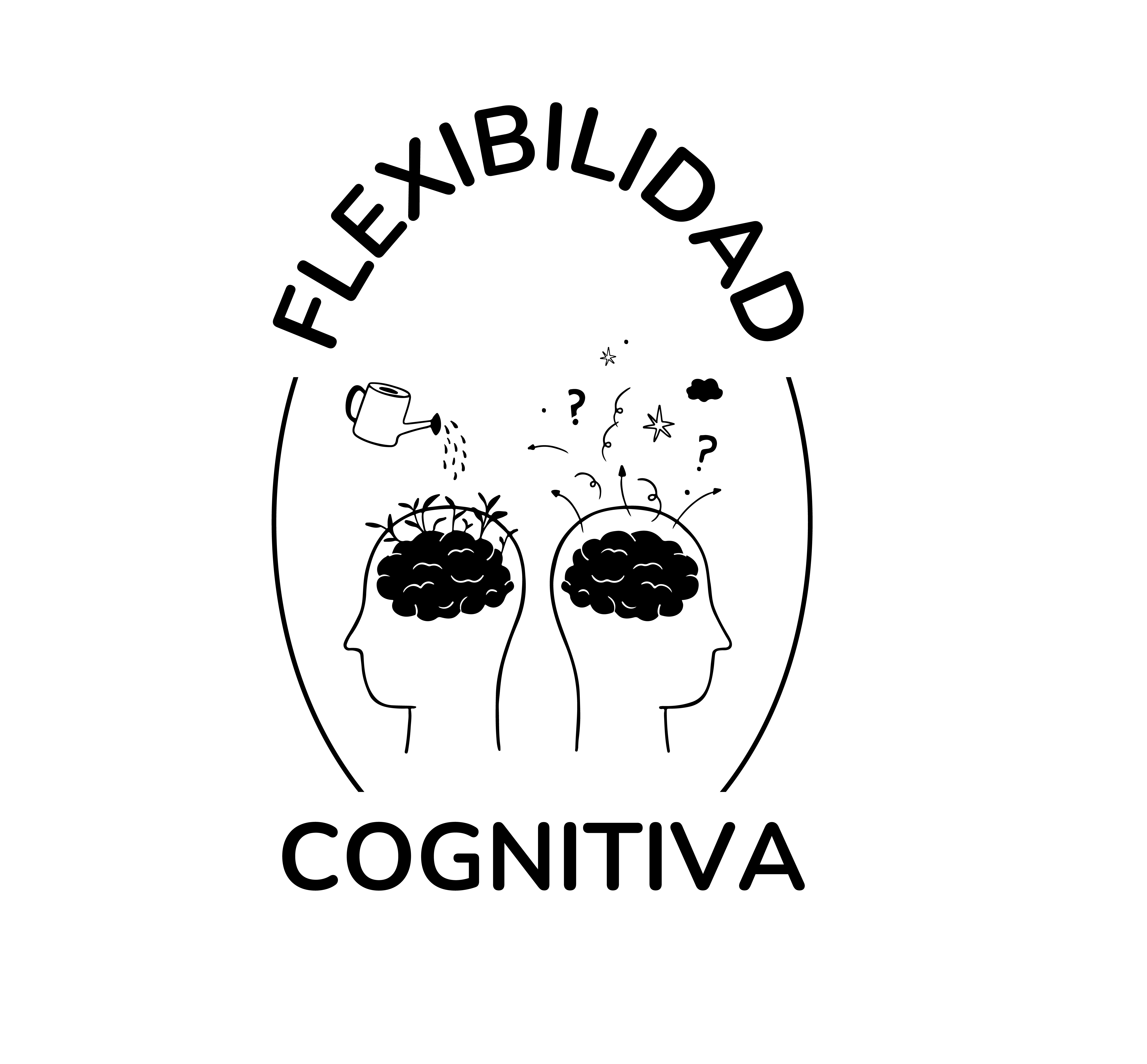 título flexibilidad cognitiva con ilustracion de dos cerebros siendo regados y de ellos salen brotes